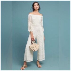 Anthropologie Adoro Farm off White Lace Junpsuit